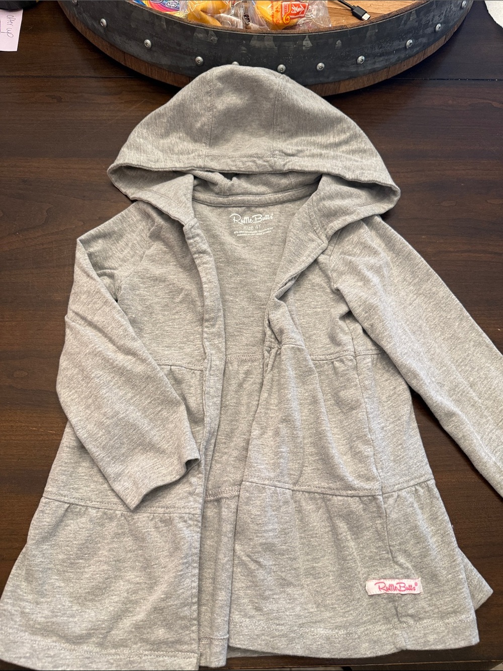Ruffle Butts Light Gray Hooded Knit Open Cardigan